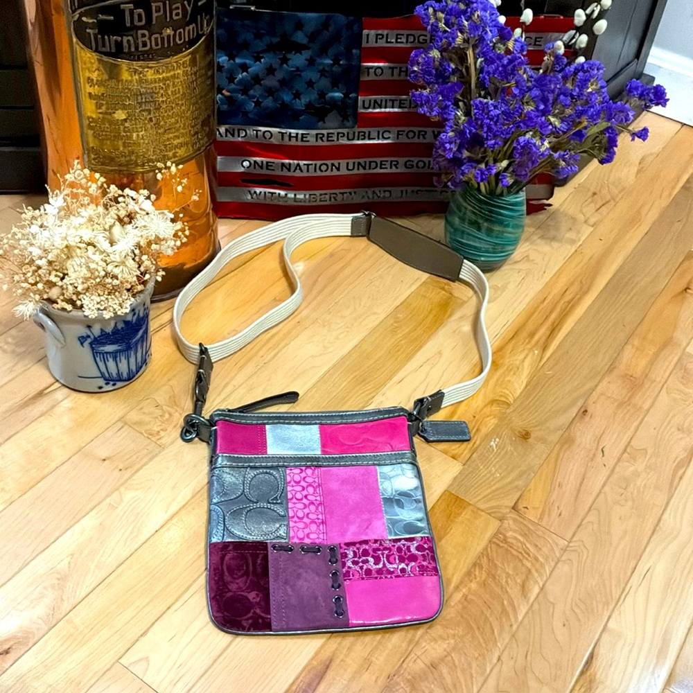 Pink and Gray Patchwork Crossbody Bag